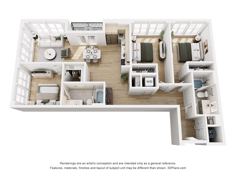 Floor plan for 3 beds, 2 baths, 1234 sqft